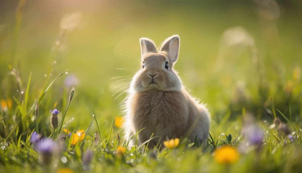 single pet rabbit relaxing happily in a cozy indoor space