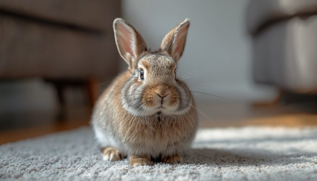 Calm pet rabbit checked for normal occasional sneezing